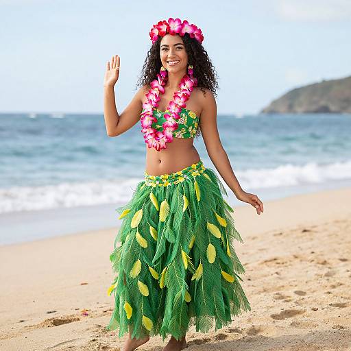 Female Luau Costume on Beach