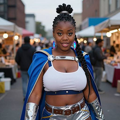 Confident African-American Woman in Futuristic Cosplay