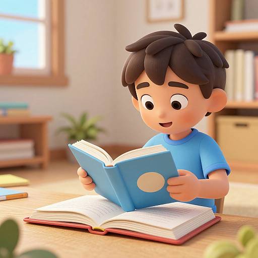 High-Resolution Cartoon Kids Reading