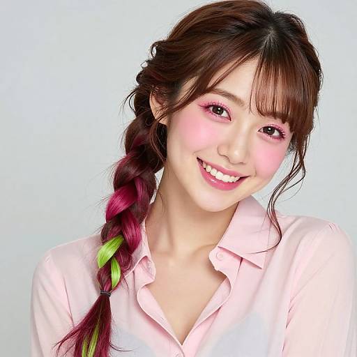 Moody Japanese Girl with Colorful Braid