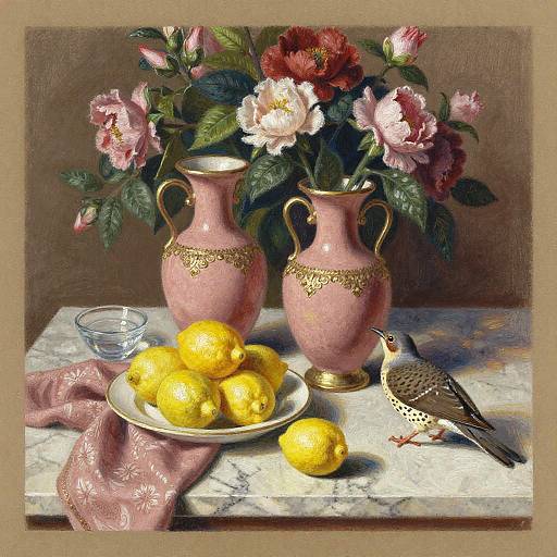 Ornate Vases and Lemons Still Life
