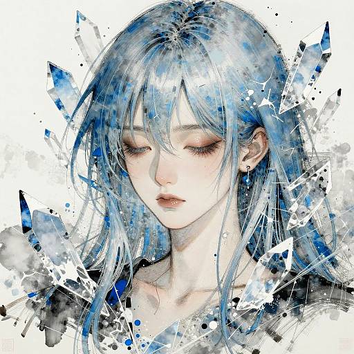 Avant-Garde Silver Blue Girl Portrait