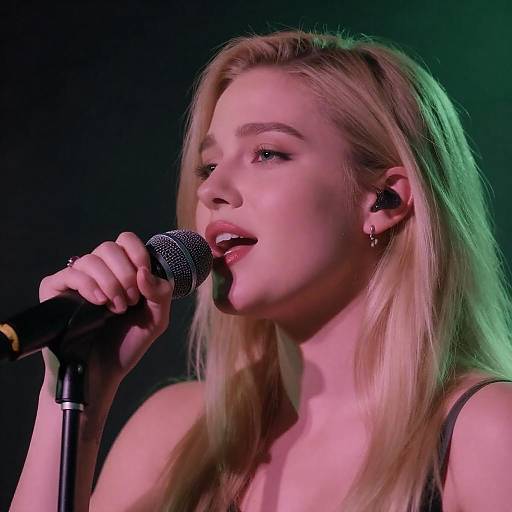 Blonde Singer in Neon Lighting