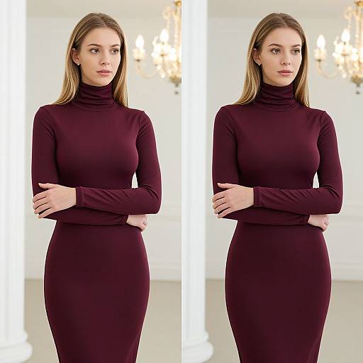 Elegant Woman in Burgundy Dress
