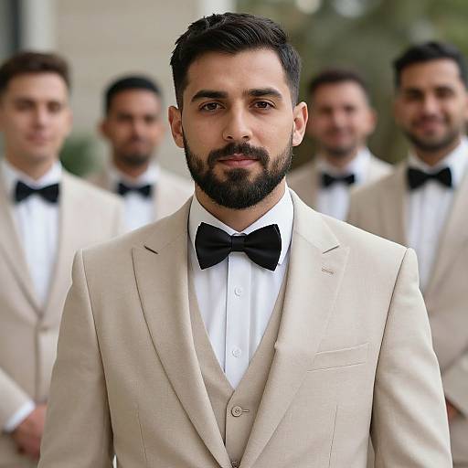 Beige Suit Wedding Party Portrait