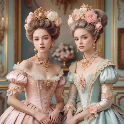 Elegant Rococo-Inspired Portrait of Women