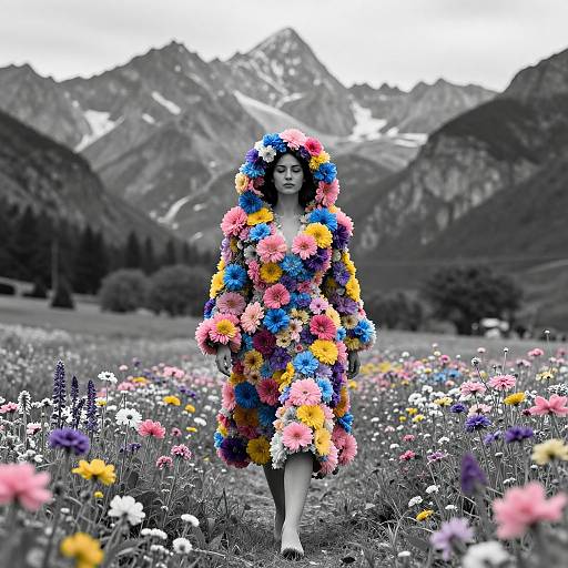 Woman in Vibrant Floral Coat