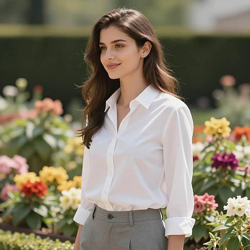 Woman in White Shirt Standing in Garden
