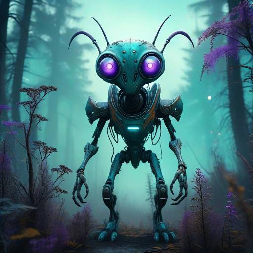 Bizarre Alien Creature in a Foggy Forest