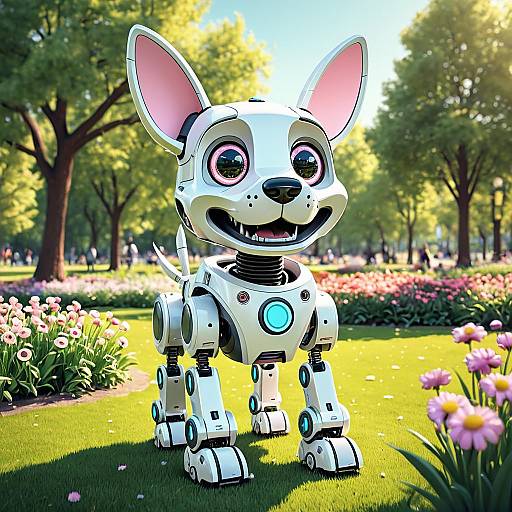 Cheerful Robot Dog in Sunny Park