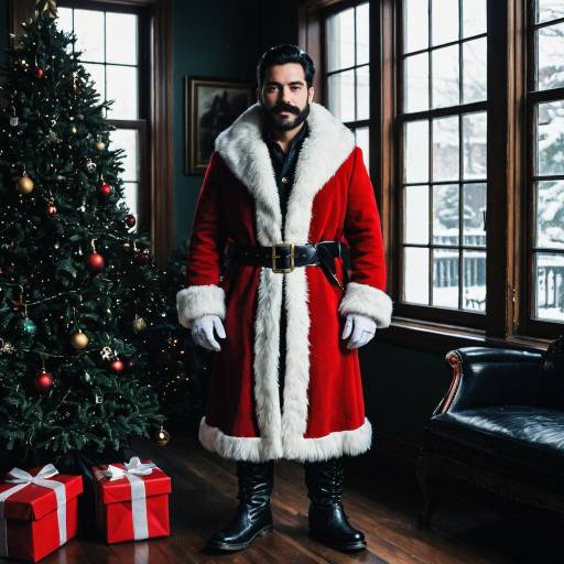 Man in Victorian Santa Coat Standing Indoors