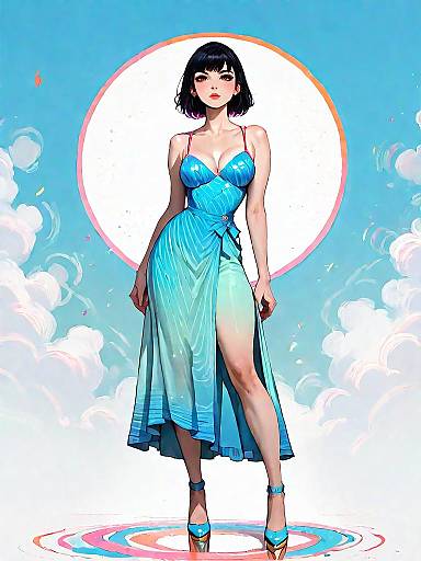 Stylish Woman in Blue Evening Dress