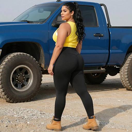 Confident Curvy Woman by Blue Truck