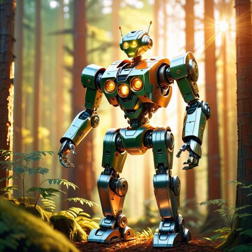 Futuristic Robot in a Sunlit Forest