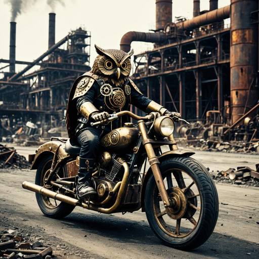 Steampunk Owl on Gothic Motorbike Adventure