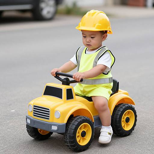 Toddler in Ride-On Bulldozer Costume