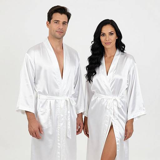 Couple in White Silky Bathrobes