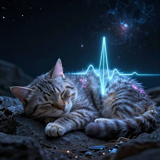 Glowing Fractal Mountain Cat in Space