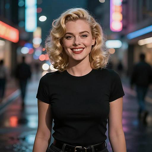 Radiant Woman in Neon Cyberpunk Scene