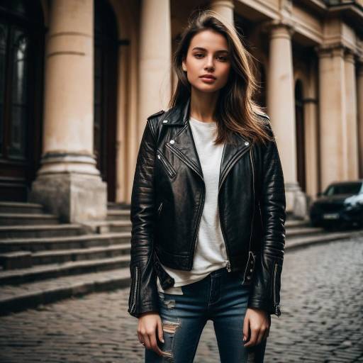 Young Woman in Leather Jacket on European Street