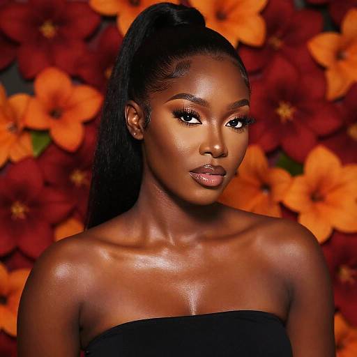 Elegant Portrait of Black Woman with Floral Background