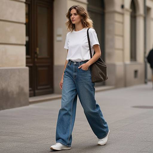 European Woman Wearing Baggy Jeans