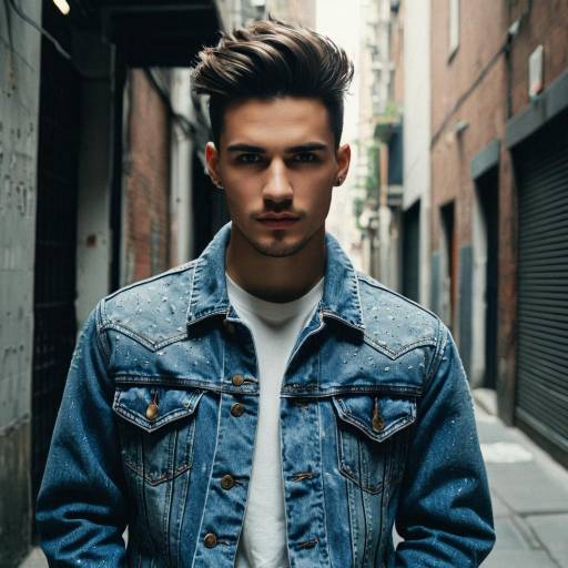 Male Model with Textured Crop Hairstyle in Denim Jacket