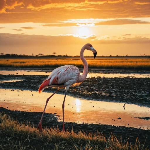 Flamingo at Sunset on Mudflat