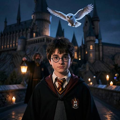 Mystical Hogwarts Scene with Young Wizard