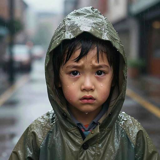 Moody Child in Raincoat Portrait