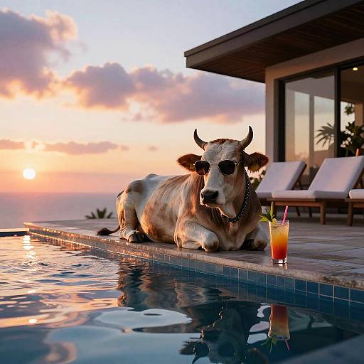 Chill Cow by Poolside Sunset