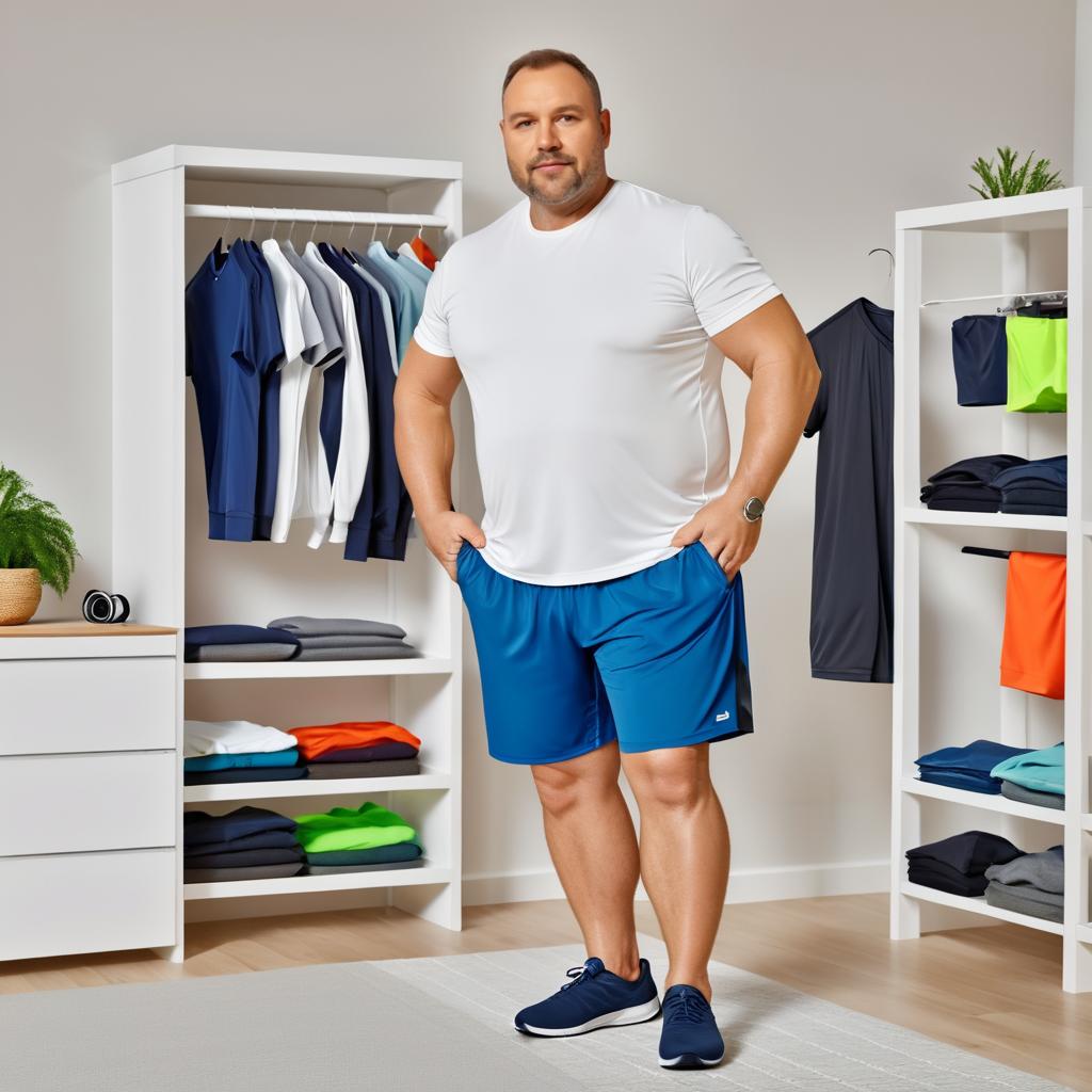 Home Workout: Middle-Aged Man Getting Dressed