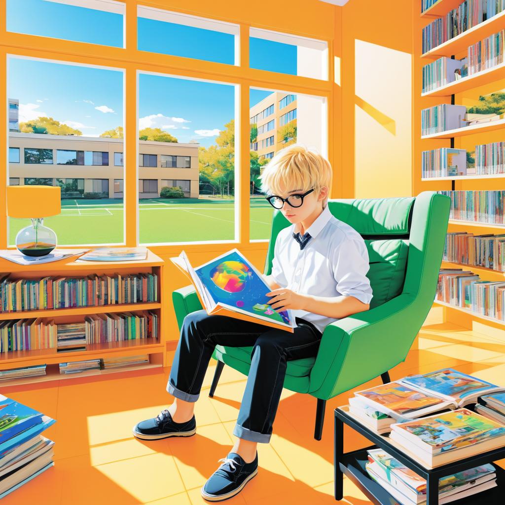 Blonde Boy Reading in Bright Afternoon