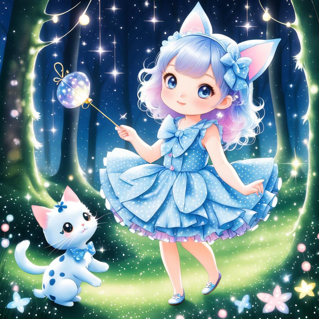 Playful Kitten and Mischievous Fairy in Forest