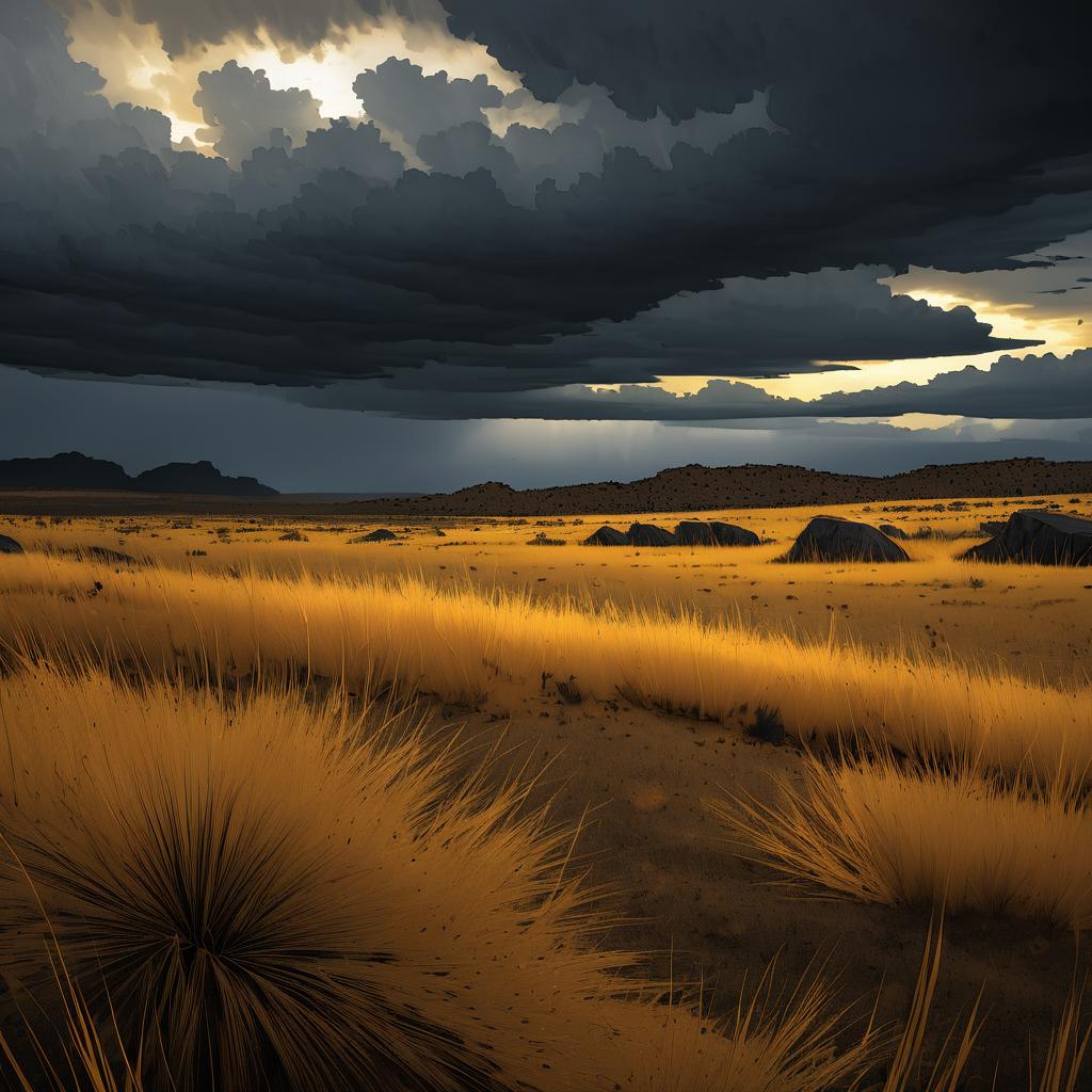 Dramatic Golden Savannah Landscape at Dusk