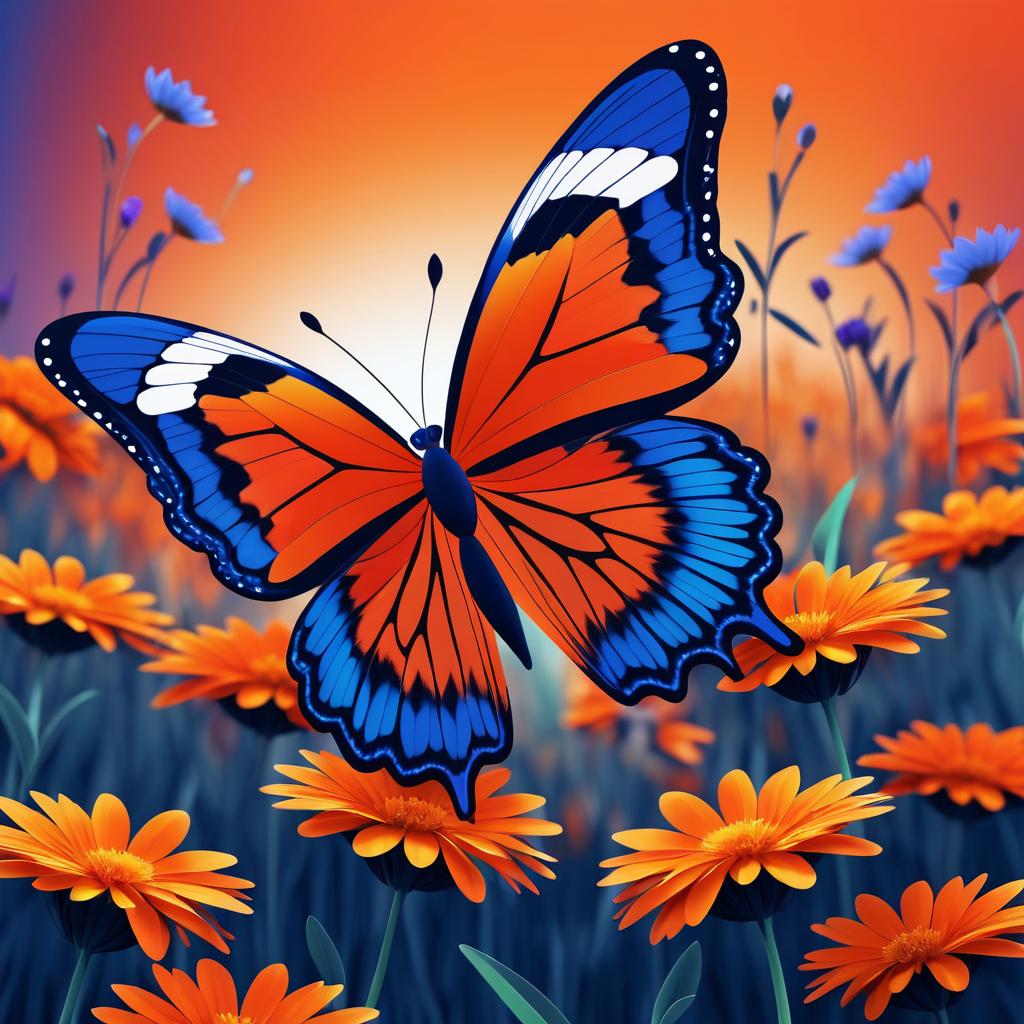 Vibrant Butterfly in Blooming Flower Field