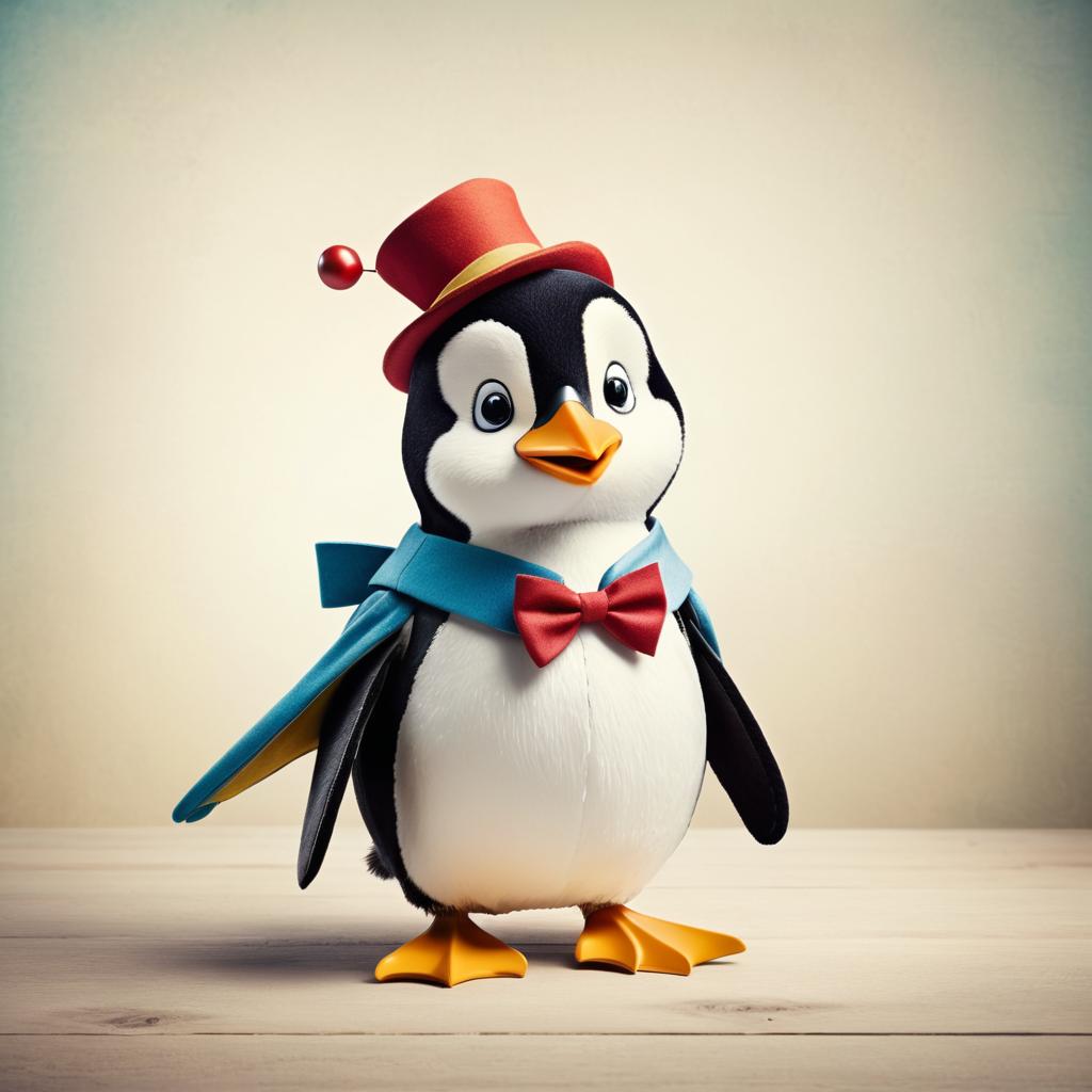 Whimsical Penguin as Pinocchio Portrait