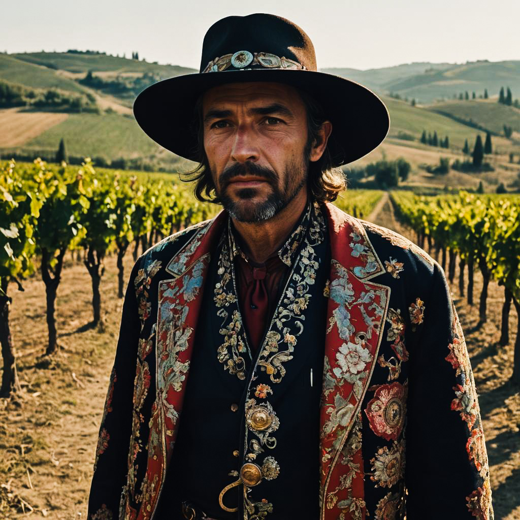 Cinematic Grizzled Cowboy in Tuscany