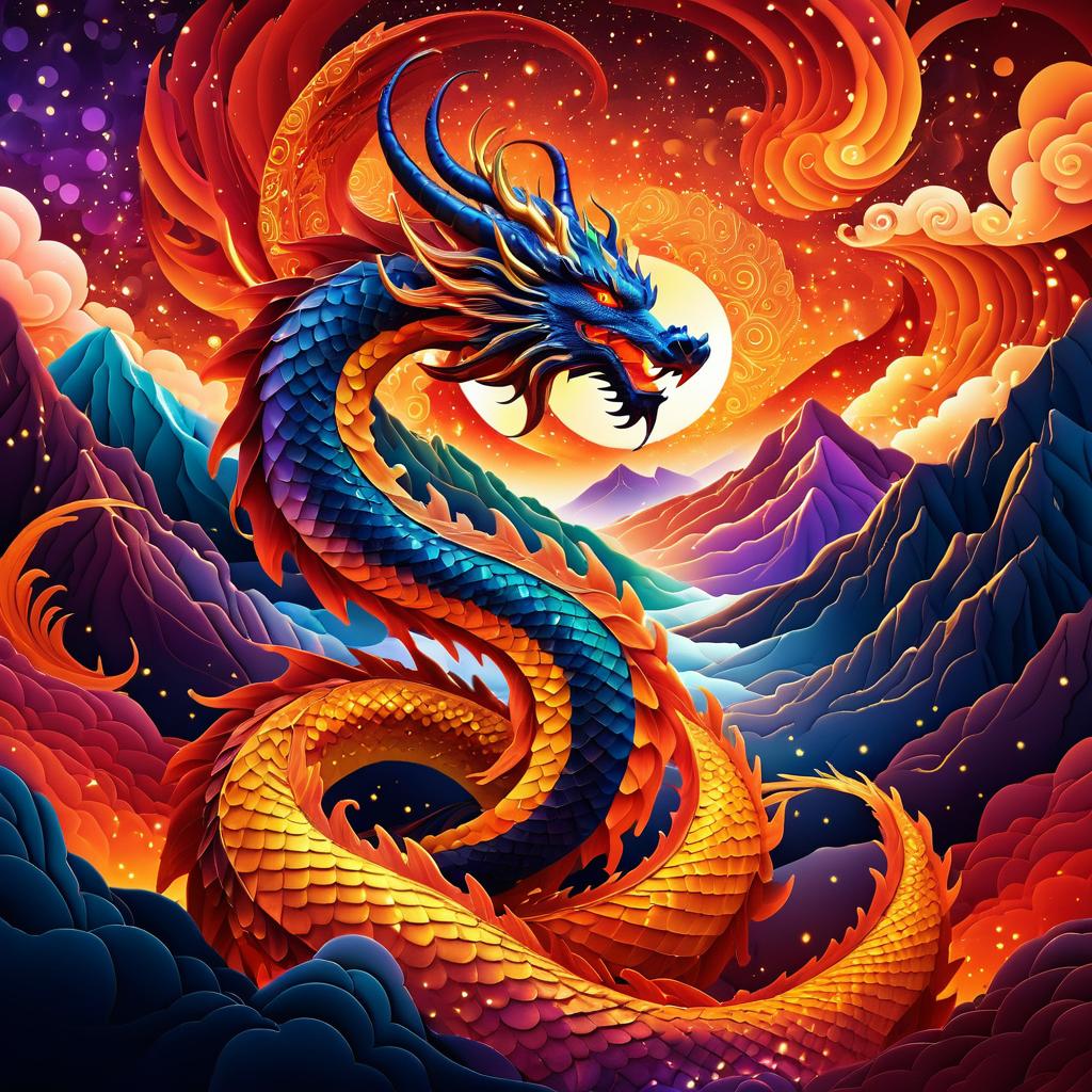 Enchanted Dragon in Fiery Landscape