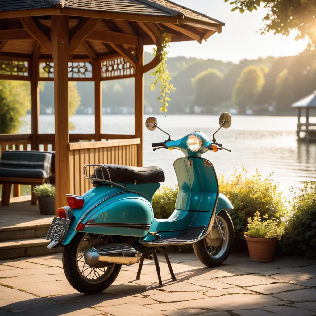 Nostalgic Lakeside Moped Scene