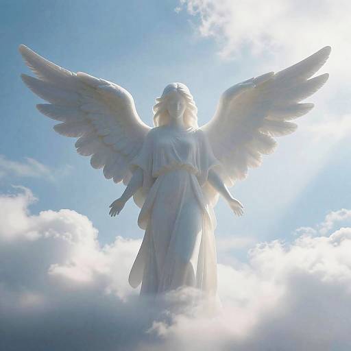 Celestial Angel Statue in Cloudy Sky