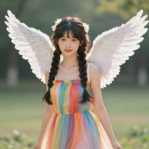 Girl with Wings and Colorful Dress