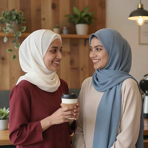 Smiling Women in Hijabs at Café