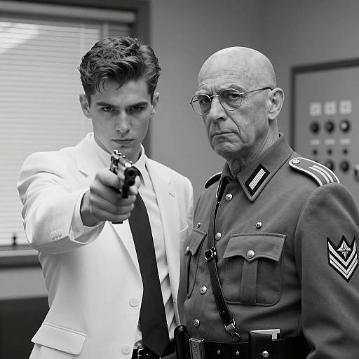 Tense Confrontation Between Young Man and Nazi Officer