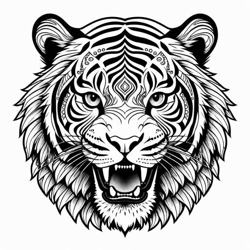 Bold Tribal Tiger Mandala Line Art