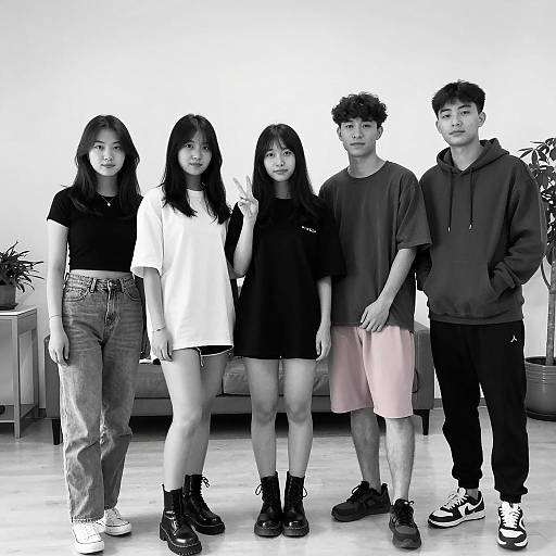 Youthful Group in Black and White