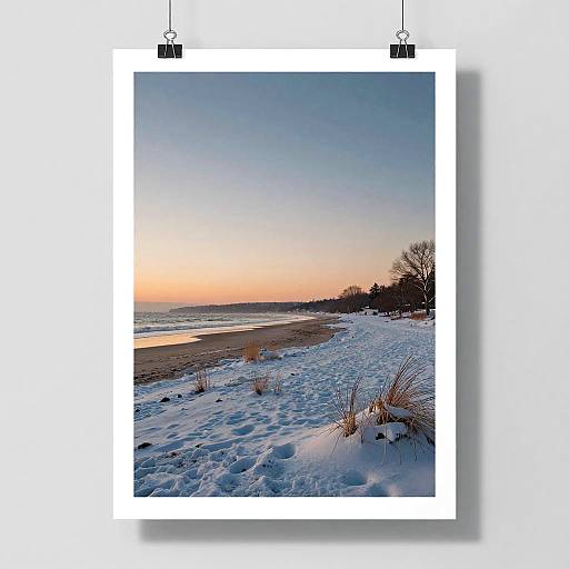 Winter Beach Poster in Frosty Muted Style