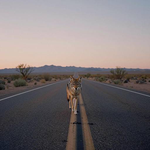 Cinematic Coyote on Desert Highway