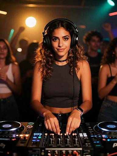 Confident Female DJ Performing at Nightclub