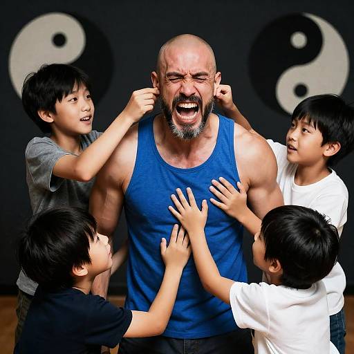 Muscular Man and Children in Pain